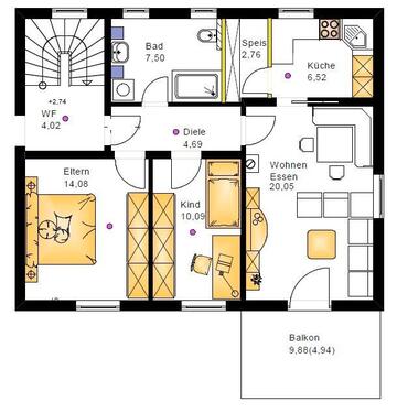 Foto - Helle 3 Zimmer, Küche, Bad, 1. OG-Wohnung 65,6m^2 mit Balkon 4,9m