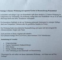 Wohnung zum 01.07. 26 frei - 800,00&nbsp;EUR Kaltmiete, ca.&nbsp; 62,00&nbsp;m&sup2; in Braunschweig (PLZ: 38112) Lehndorf-Watenbüttel