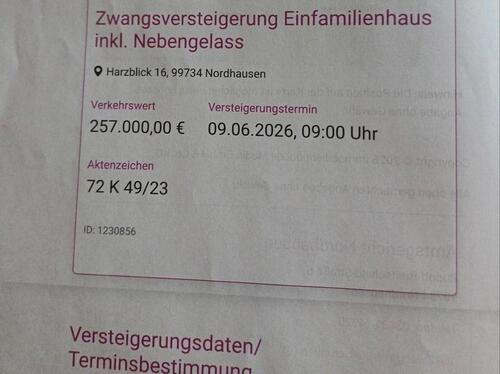 Foto - 2 Zimmer Einfamilienhaus zum Kaufen in Nordhausen
