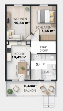 Foto - 2 Zimmer Küche Bad, Balkon, EBK nähe Weinheimer Altstadt