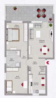 Foto - 3-Zimmer Erdgeschosswohnung mit Garage, Keller & Terrasse