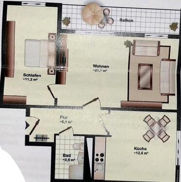 Foto - 2 - Raumwohnung mit Balkon - 525,00 EUR Kaltmiete, ca.  57,00 m²