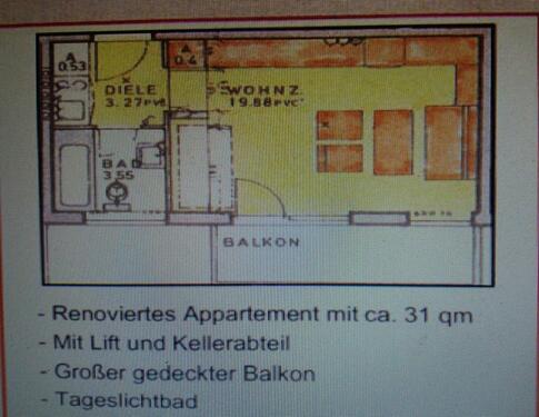 Foto - 1 - Zimmerwohnung zu verkaufen - 119.000,00&nbsp;EUR Kaufpreis, ca.&nbsp; 31,00&nbsp;m&sup2;