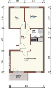 Foto - Eigentumswohnung - 95.000,00&nbsp;EUR Kaufpreis, ca.&nbsp; 59,00&nbsp;m&sup2;
