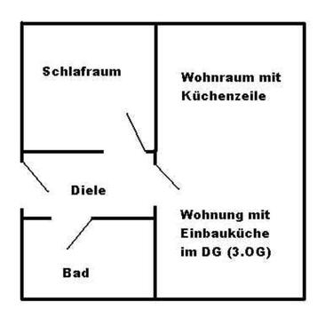 Foto - DU-Meiderich, 2 Zi., Wohnraum inkl. Einbauküche, Schlafraum, Bad
