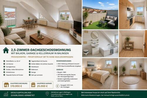Foto - 2,5-Zimmer DG-Wohnung mit Garage in Balingen-Provisionsfrei
