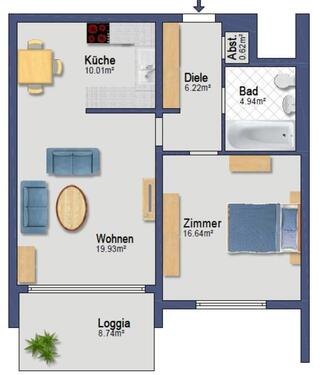 Foto - 2-Zimmer-Wohnung mit Balkon & Tiefgarage – vollmöbliert