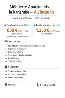 Foto - Mobiliät All inklusiv Apartment in Karlsruhe zur Vermieten