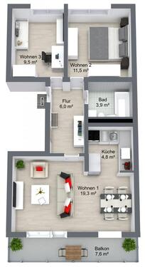 Foto - 3 Zimmer Etagenwohnung zur Miete in Schwedt (Oder)