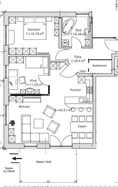 Foto - 3 Zimmer Wohnung zu vermieten - 900,00 EUR Kaltmiete, ca.  91,00 m²