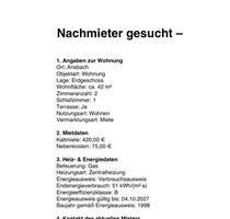 Nachmieter - 490,00 EUR Kaltmiete, ca.  42,00 m² in Ansbach (PLZ: 91522)