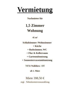 Foto - 1.5 Zimmer Etagenwohnung zur Miete in Walldürn