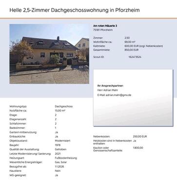 Foto - 2 Zimmer Etagenwohnung zur Miete in Pforzheim