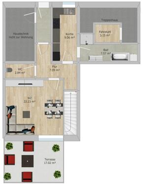Foto - Wohnen auf 2 Ebenen - Schicke 2-Raum-Wohnung mit Terrasse
