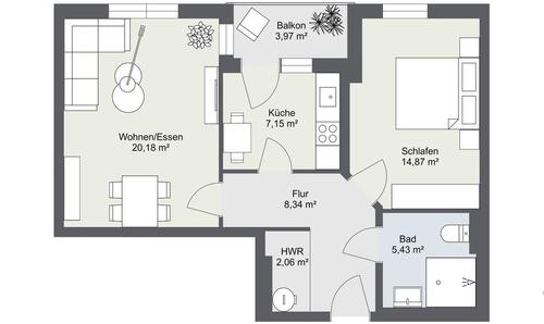 Foto - 2 Zimmer Etagenwohnung zur Miete in Neubrandenburg