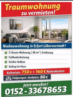 Foto - Tolle 2 Zi. Wohnung in Erfurt - 750,00&nbsp;EUR Kaltmiete, ca.&nbsp; 58,00&nbsp;m&sup2;