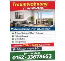 Tolle 2 Zi. Wohnung in Erfurt - 750,00&nbsp;EUR Kaltmiete, ca.&nbsp; 58,00&nbsp;m&sup2; in Erfurt (PLZ: 99096) Daberstedt