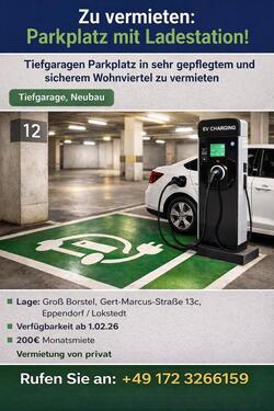 Foto - Tiefgaragenstellplatz mit E-Ladestation zu vermieten