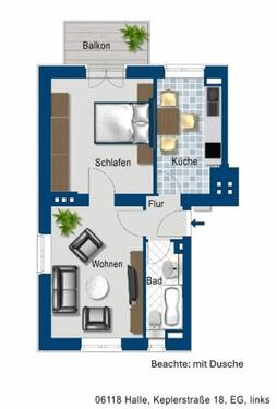 Foto - 2 Zimmer Erdgeschoßwohnung zur Miete in Halle (Saale)