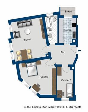 Foto - 3 Zimmer Etagenwohnung zur Miete in Leipzig