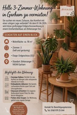 Foto - 3-Zimmer Wohnung in Garham 850.-€ Kaltmiete inkl. EK und Garage