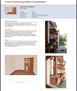 Foto - 3 Raum Wohnung 799€ warm - 799,00&nbsp;EUR Kaltmiete, ca.&nbsp; 68,00&nbsp;m&sup2;