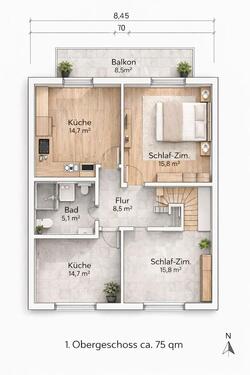 Foto - Mietwohnung 3- Zimmer im 1. OG mit großem Balkon