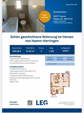 Foto - Zwei Zimmer Wohnung in Hamm herringen zu vermieten