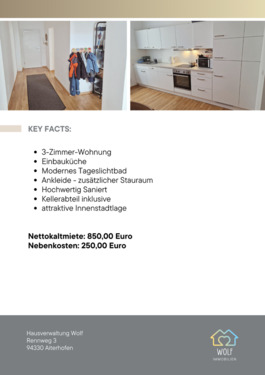 Foto - 3 Zimmer Etagenwohnung zur Miete in Aiterhofen