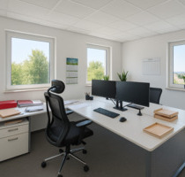 Festes Büro Arbeitsplatz Mainz mit Rollcontainer & Aktenschrank