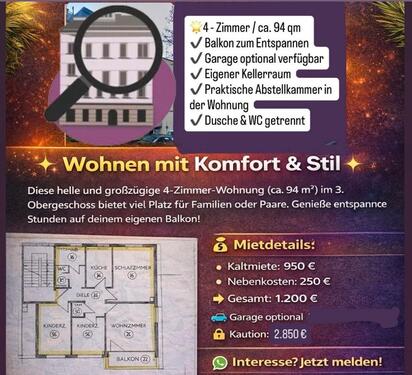 Foto - Helle 4-Zimmer Wohnung ca. 94qm Südstadt Uni Nähe