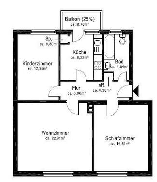 Foto - 3 Zimmerwohnung, Balkon, EBK, Keller