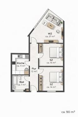 Foto - 3 Zimmer Erdgeschosswohnung - 720,00&nbsp;EUR Kaltmiete, ca.&nbsp; 90,00&nbsp;m&sup2;