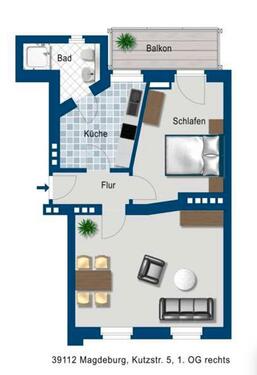 Foto - Wohnung 54 qm mit Balkon ab 01.10 Magdeburg Buckau