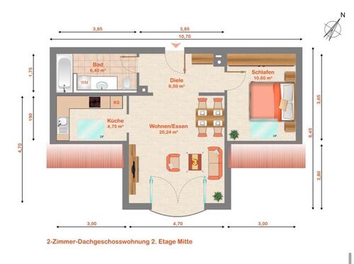 Foto - Gepflegte 2-Zimmer-Wohnung - 600,00&nbsp;EUR Kaltmiete, ca.&nbsp; 47,00&nbsp;m&sup2;