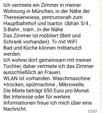 Foto - zimmer möbliert zu vermieten nur an frau