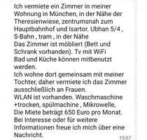zimmer möbliert zu vermieten nur an frau - München Messestadt Riem