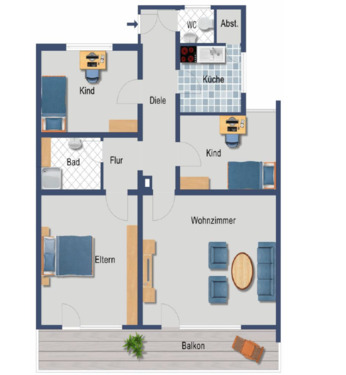 Foto - Geschmackvolle, gepflegte 4-Raum-Wohnung mit EBK in Neu-Ulm