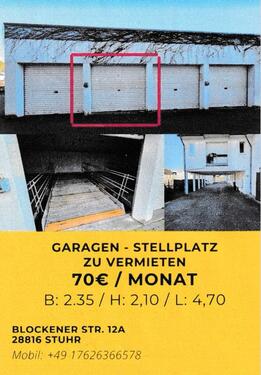 Foto - Garagenstellplatz in Stuhr zu vermieten: 65 Euro pro Monat