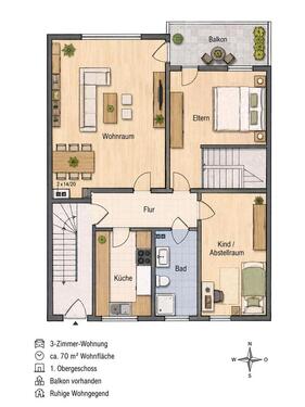 Foto - Schöne 3,5-Zimmer-Wohnung mit Balkon in ruhiger Lage zu Vermieten
