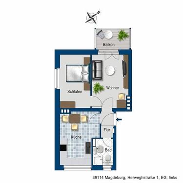 Foto - 2 Zimmer Erdgeschoßwohnung zur Miete in Magdeburg