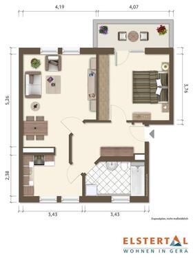 Foto - 2 Zimmer Dachgeschoßwohnung zur Miete in Gera