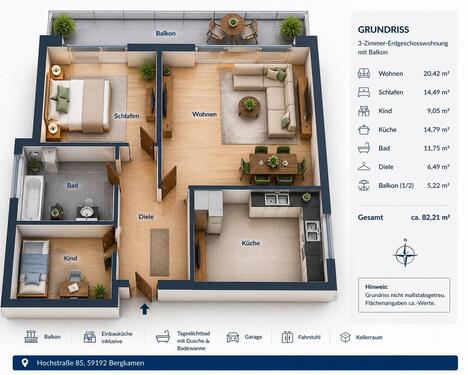 Foto - Frei ab Juli - Schöne 3-Zimmer-Wohnung in Bergkamen – 82 m² & EBK