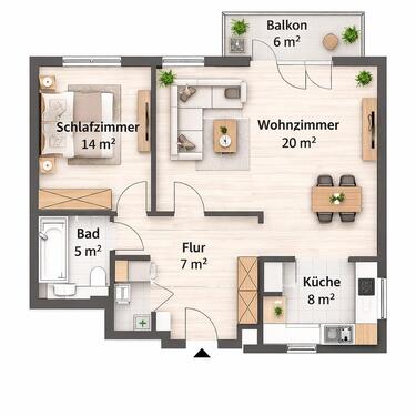 Foto - Moderne 2-Zimmer-Neubauwohnung (60 m²) mit Balkon