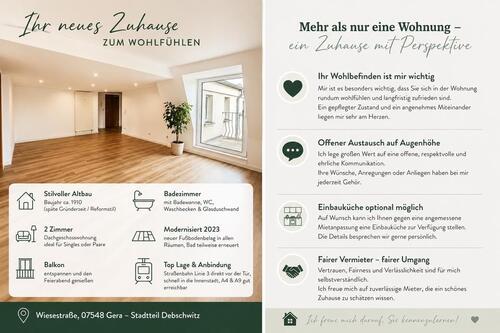 Foto - 2 Zimmer Dachgeschoßwohnung zur Miete in Gera