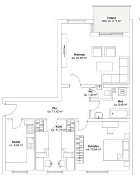 Foto - Modernisierte 3 Zimmer Wohnung inkl, frei ab 1. Mai - WG geeignet
