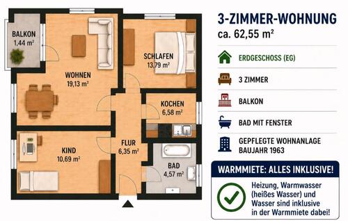 Foto - 3 Zimmer Erdgeschoßwohnung zur Miete in Fürstenfeldbruck