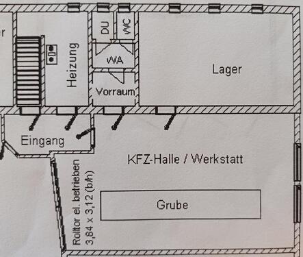 Foto - Gewerberäume, Halle mit Grube + Lagerraum, Büroraum zu vermieten