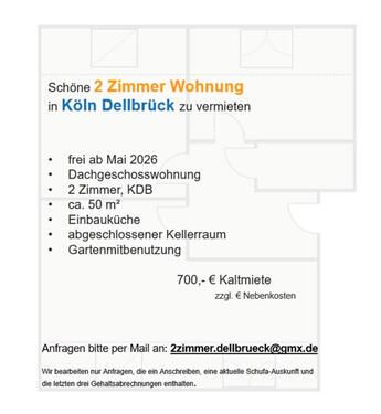 Foto - 2 Zimmer Dachgeschoßwohnung zur Miete in Köln