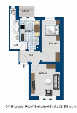 Foto - 2 Zimmer Erdgeschoßwohnung zur Miete in Leipzig